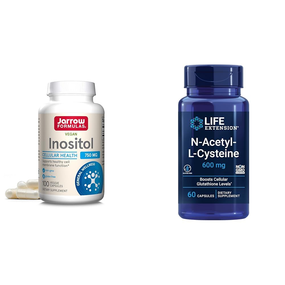 Jarrow Inozitol 750 mg 100 Veggie Kapsule & Life Extension NAC 600 mg 60 Kapsule Podpora pečene a dýchania