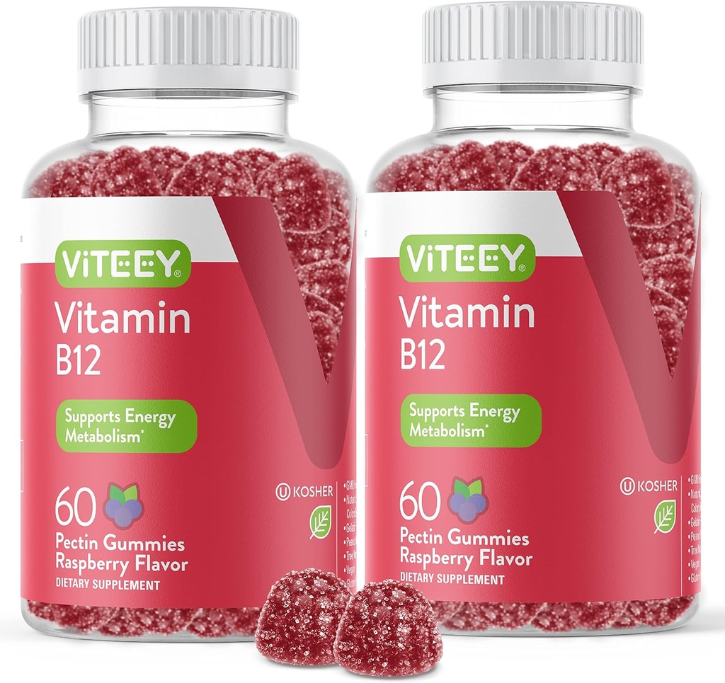 VITEJSKÉ vitamíny B12 Gummy - kognitívna podpora a energetické Gummy - Vegan, želatína zadarmo, bez lepku - 60 grófov
