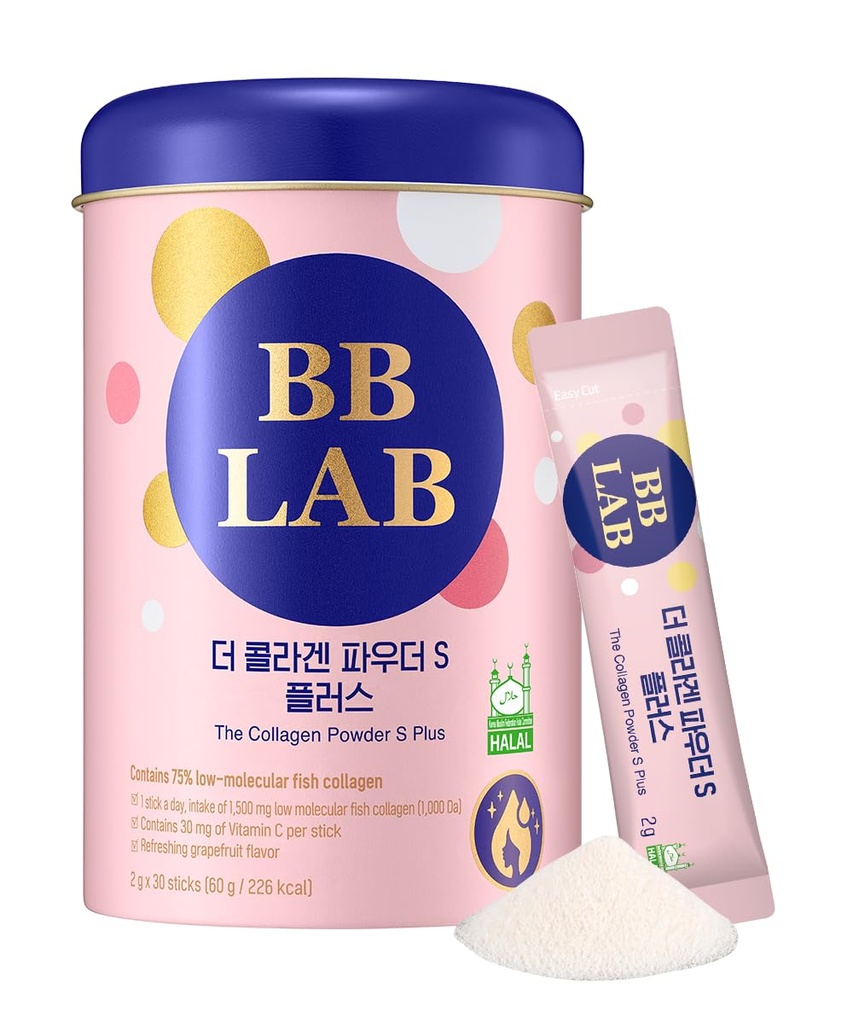 BB LAB Collagen Powder S Plus Halal, Nízkomolekulárna kórejská kolagén prášok Stick doplnok, Marine, Fish Collagen Peptidy, Vitamín C, Glycín, rýchla absorpcia, Grapefruitová aróma