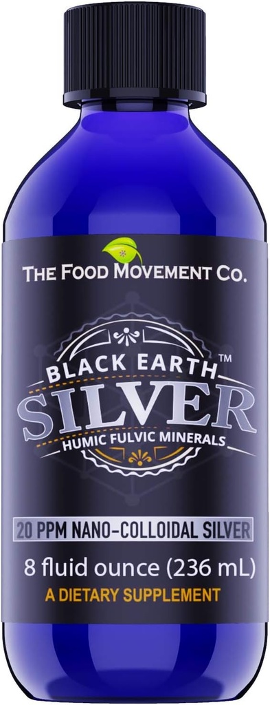 The Food Movement Black Earth Silver with Humic Fulvic Acids, Trace Minerals for Immune Support, Detox, Gut Health 8 fl oz Liquid Drops Supplement