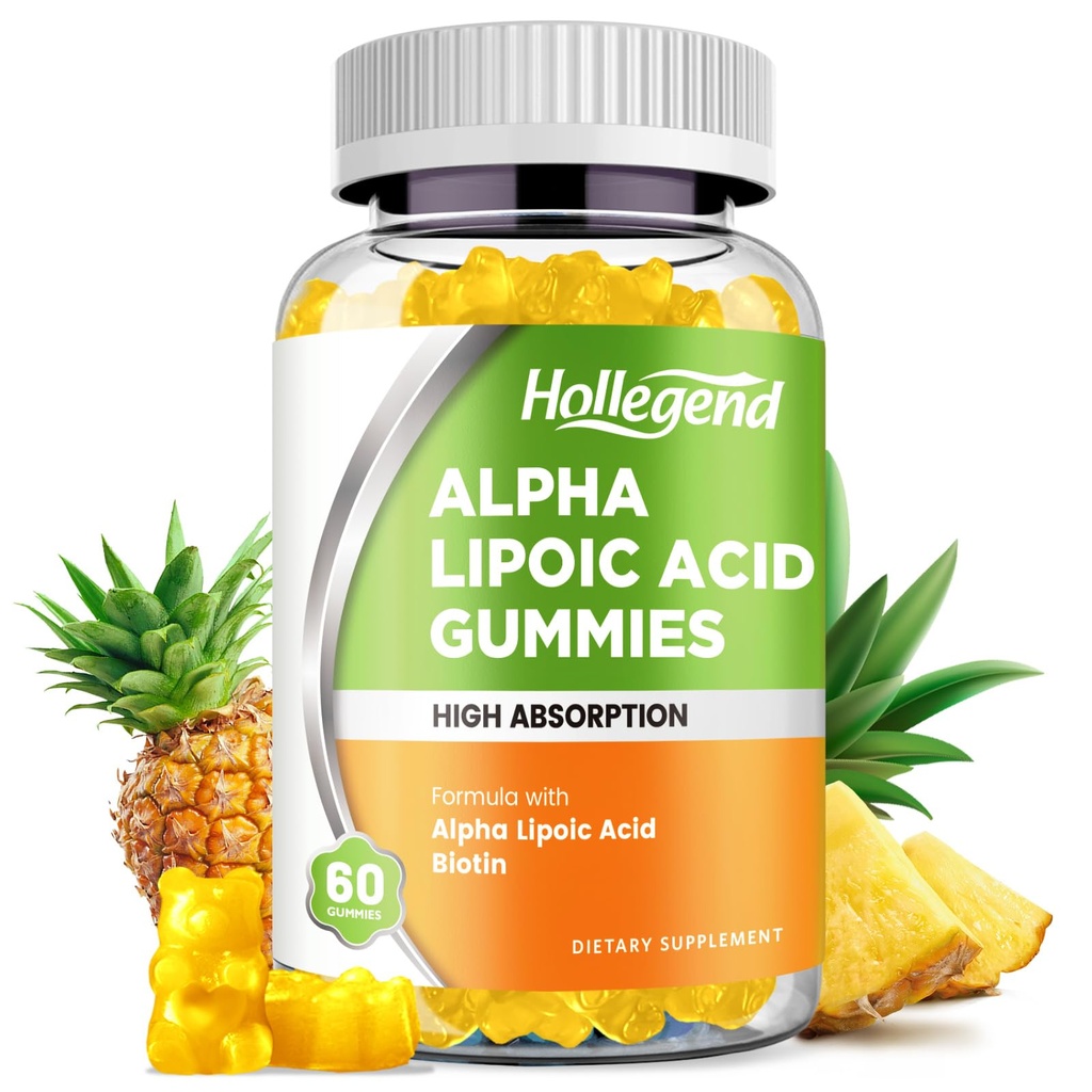 Alpha Lipoic Acid Gummies 1000Mg s biotínom, vysoká absorpcia Žuvacia ALA doplnok pre antioxidant, zdravie mozgu a podporu nervov, ananásová aróma, bez cukru, 60 žuvačky