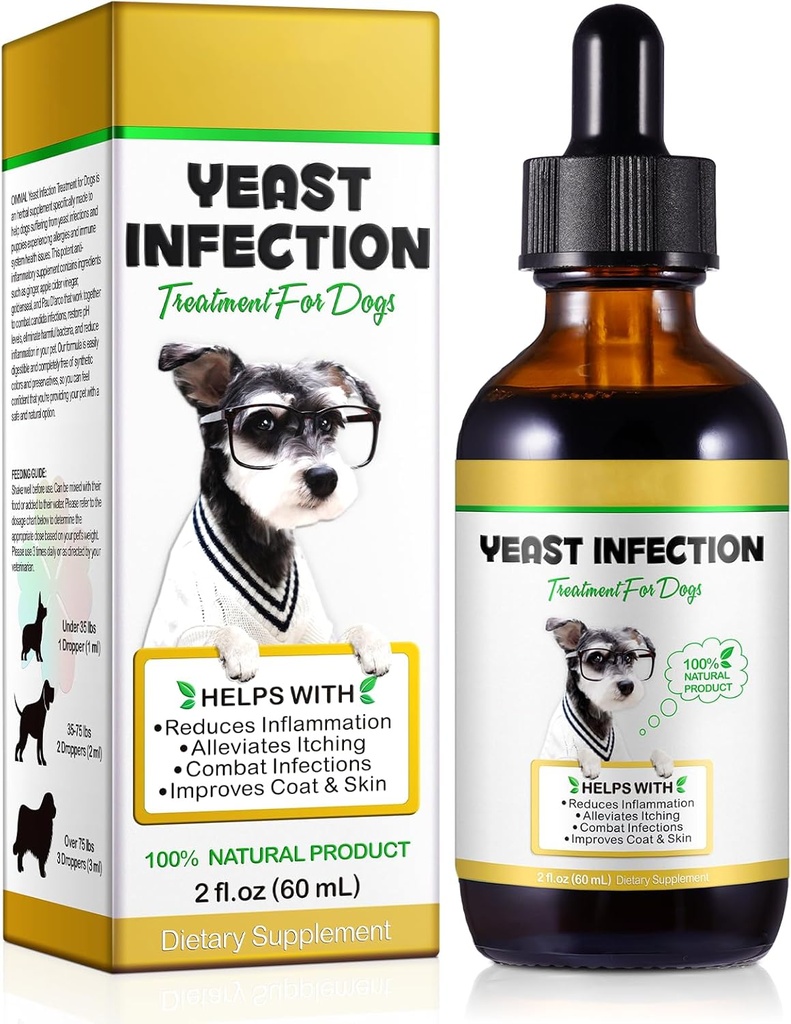 Prírodné kvasinkové infekcie Liečba psov, Psie kvasinkové infekcie Liečba, Psie alergie, Svrbenie a Imunita Relief, Zlepšuje Coat & Skin, Psie bylinné doplnky, 2 oz