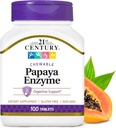 21st Century Papaya Enzyme Chewable (100 count), Papaya & Ananás Digestive Enzymes for Gut Health, Tropical Flavor, Non-GMO, Gluten-Free, No Addded Salt, Artific Flavors
