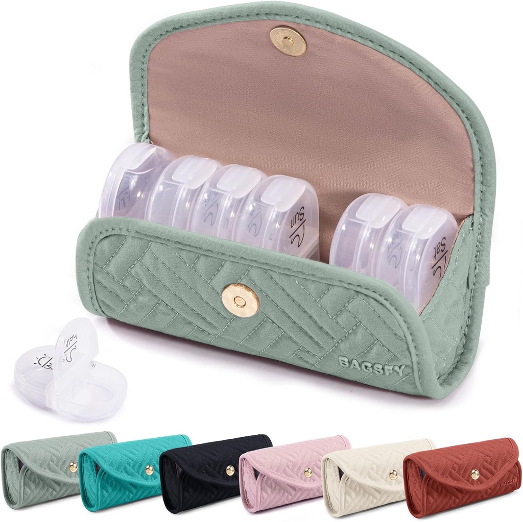 BAGSFY Týždenné pilulky Organizátor 2 Časy denne v roztomilý Fabric pilulky prípad, lekáreň taška, AM PM pilulky box 7 deň, Prenosné medikácie cestovné puzdro pre pilulky, vitamíny, rybie oleje, doplnky.