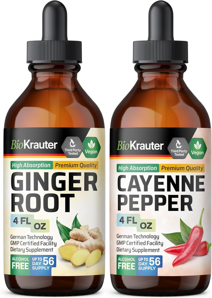 BIO KRAUTER Ginger Root Tinture 4 Fl. Oz. & Cayenne Pepper Tinture 4 Fl. Oz.