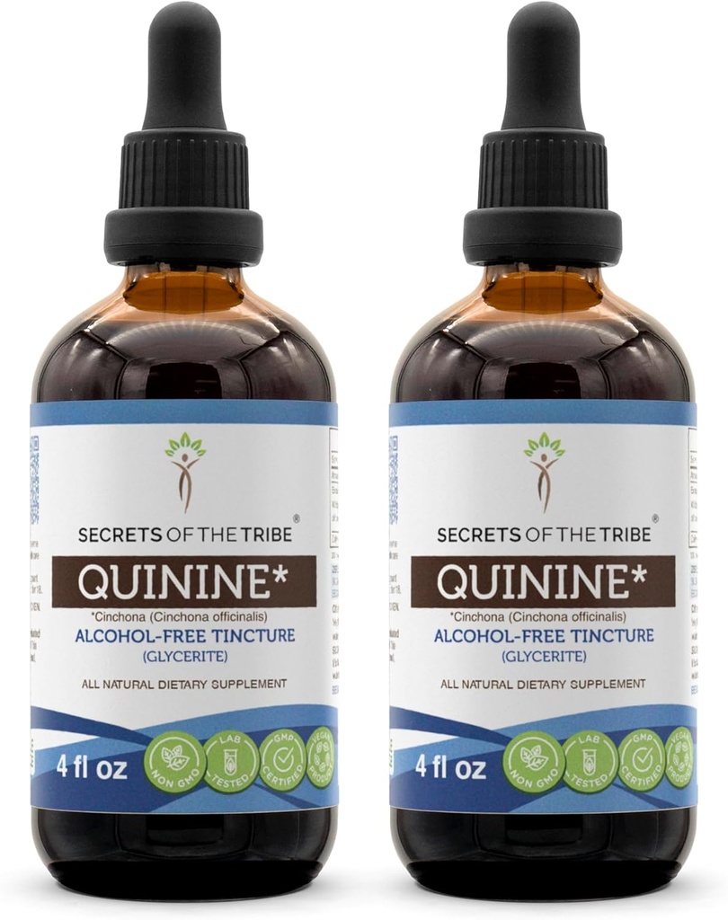 Tajomstvá tekutého extraktu bez obsahu alkoholu, chinín (Cinchona officinalis) sušená kôra (2x4 FL OZ)