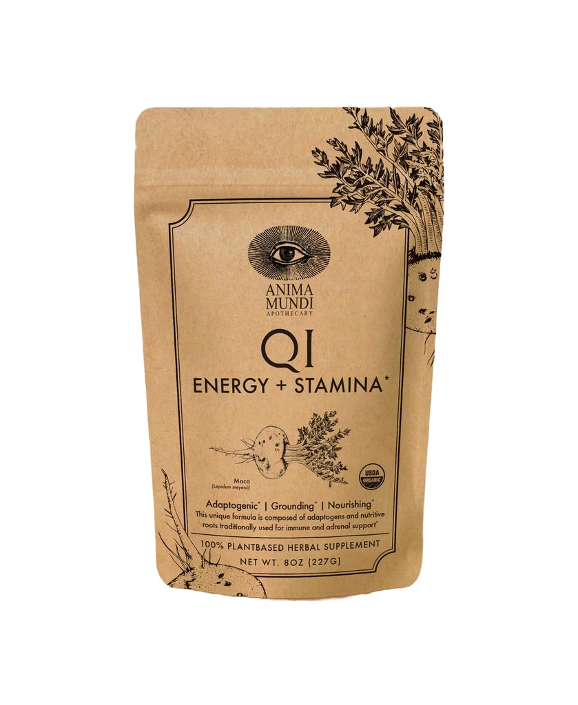 Anima Mundi Apothecary Qi Energy & Protein Superfood Powder - Adaptogénny adrenálna podpora doplnok s Ashwagandha & Slippery Elm - Mood & Energy Suplement & Protein Powder (8oz / 227g)