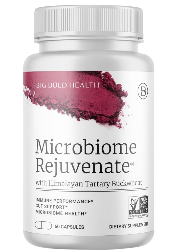 BIG BOLD ZDRAVOTNÍCTVO Microbiome Rejuvenate Prebiotic + Probiotic Supplement for Gut Health & Immune System Support - with Immune-Active Himalayan Tartary Pohánka - Gluten-free (60 Vegetariánske kapsuly)