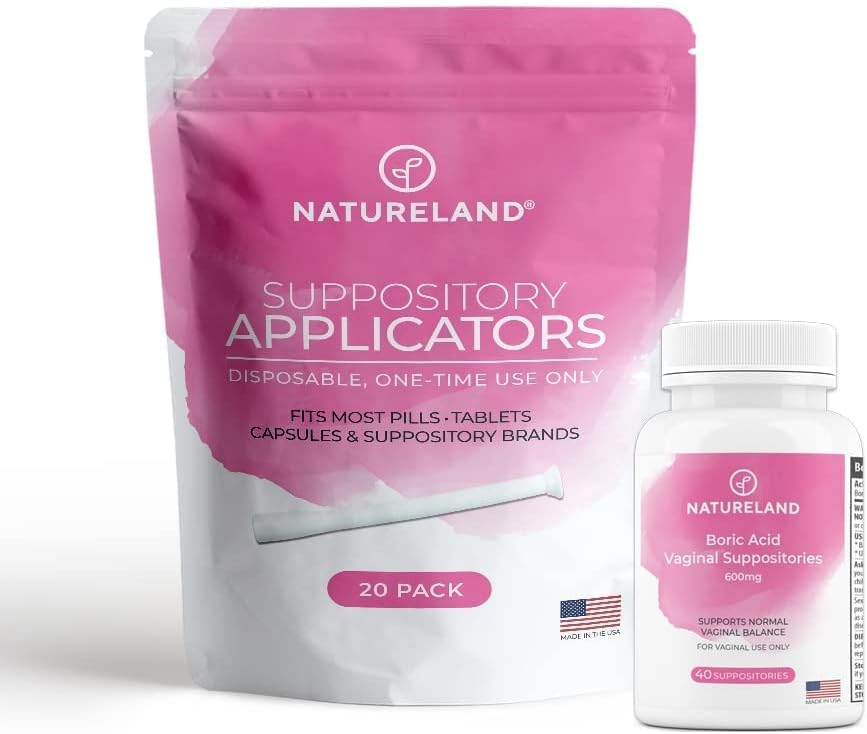 Natureland [40 Count Boric Acid Suppitory 600mg w/ [20 pack] Vaginal Application - Feminine Care