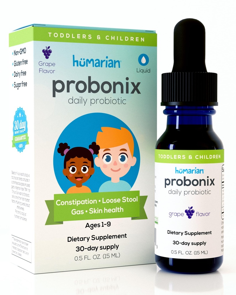 Probonix Humarian Liquid Probiotiká pre deti vo veku 1-9 rokov - Superior 8-kmeň probiotické kvapky na posilnenie zdravia Gut, imunita a viac - 30-dňová ponuka - Chutná hroznová chuť