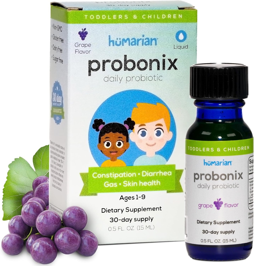 Probonix Humarian Liquid Probiotiká pre deti vo veku 1-9 rokov - Superior 8-kmeň probiotické kvapky na posilnenie zdravia Gut, imunita a viac - 30-dňová ponuka - Chutná hroznová chuť
