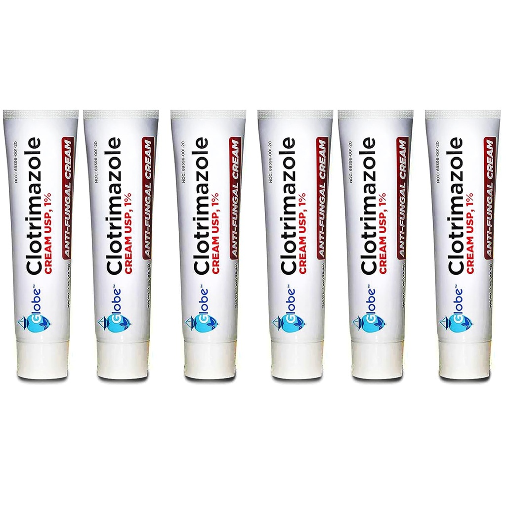 Globe (6 balenia) Clotrimazol antimykotický krém 1% USP, 1 oz, proti plesňovej liečby, uľavuje svrbenie, pálenie, praskanie a scalling spojené atléty nohy, Jock svrbenie, Ringworm a ďalšie