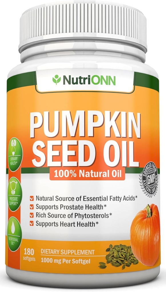Pumpkin Seed Oil - 1000MG - 180 Softgels - Cold-Pressed Natural Pumpkin Seed Oil - prírodný zdroj esenciálnych mastných kyselín - Skvelé pre rast vlasov, prostaty zdravie a GI Tract