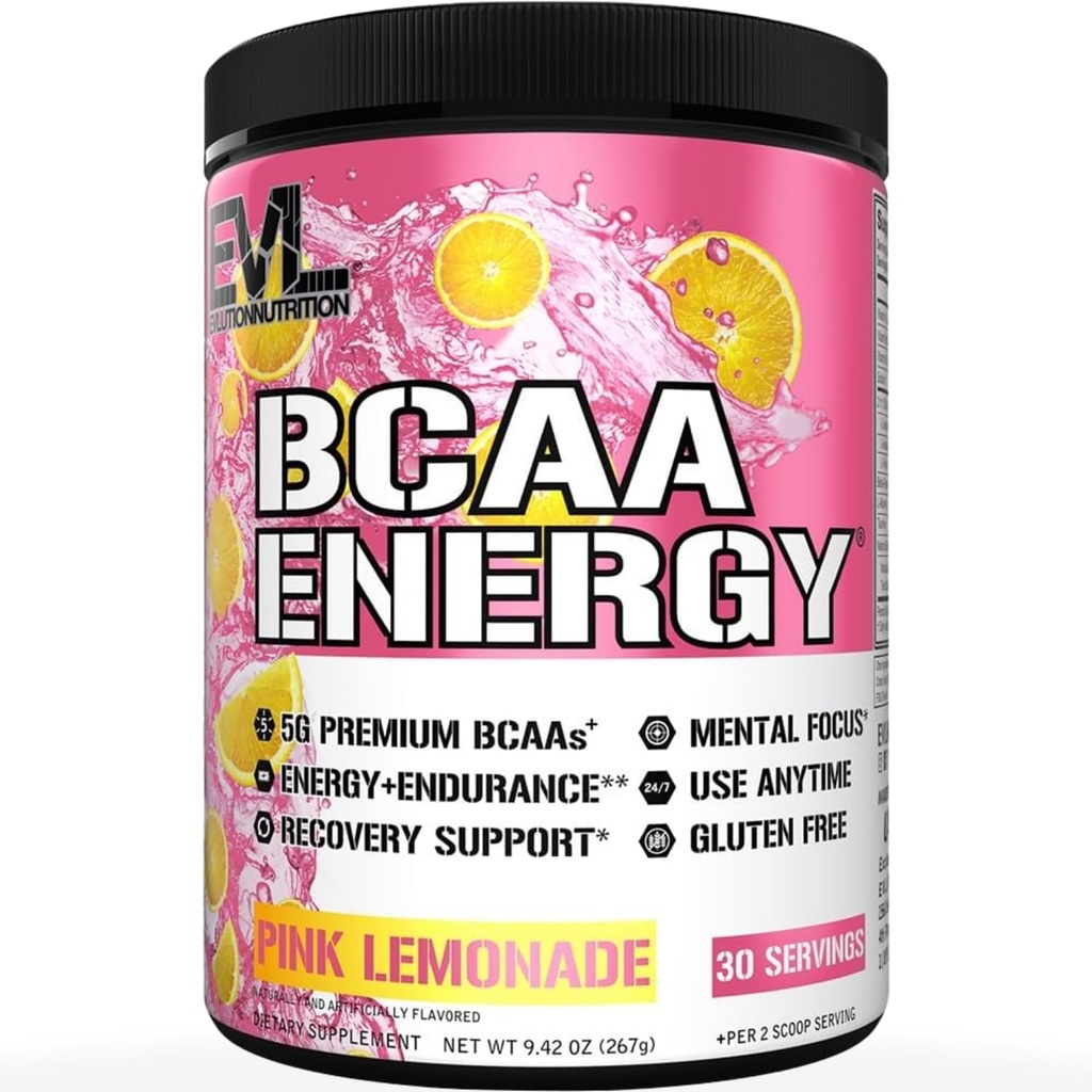 EVL BCAA Aminokyseliny Powder - BCAA Energy pre cvičenie prášok pre svalovej rekonvalescencie Sean Rast a vytrvalosť - Rehydratačné Post Cvičenie Recovery Nápoj s prírodným kofeínom - ružová limonáda