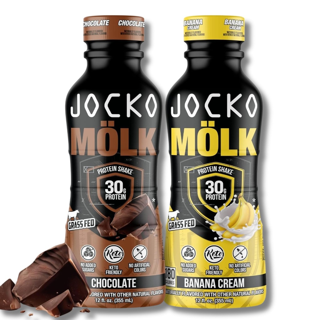 Jocko Fuel Mölk RTD Protein Shakes Bundle - Čokoláda a banán krém (24 Balenie spolu)