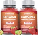 2 balenie bez cukru Garcinia Cambogia Gummies - 3000mg 95% HCA s L-karnitín, Energy Boost, Jahodová aróma Gummy Easier vziať Than Pills & Capsules 120 Počet
