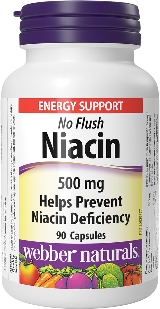 Webber Naturals No Flush Niacin Vitamín B3 Kapsula, 500mg 90 Počet