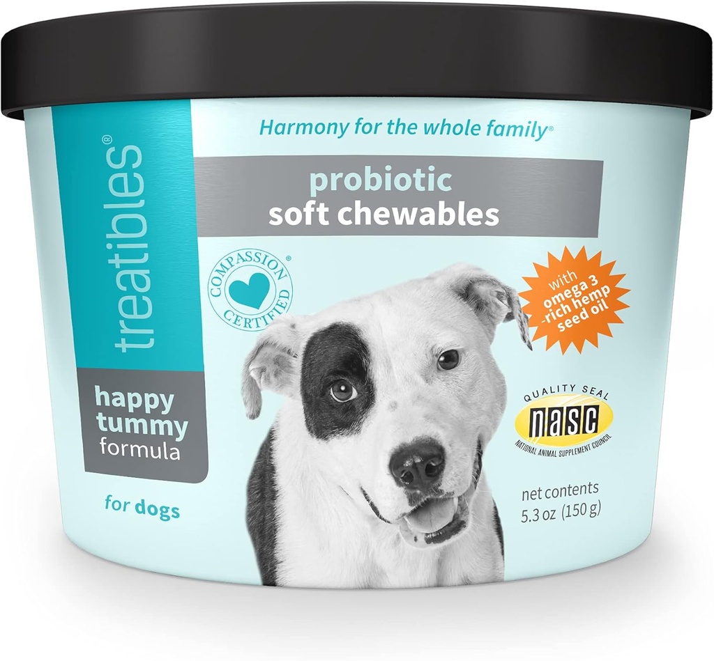 Liečebné prípravky Happy Tummy Probiotic for Psy Soft Chewables, 5.3 oz - Podpora trávenia, Imunitný systém, Gut Health