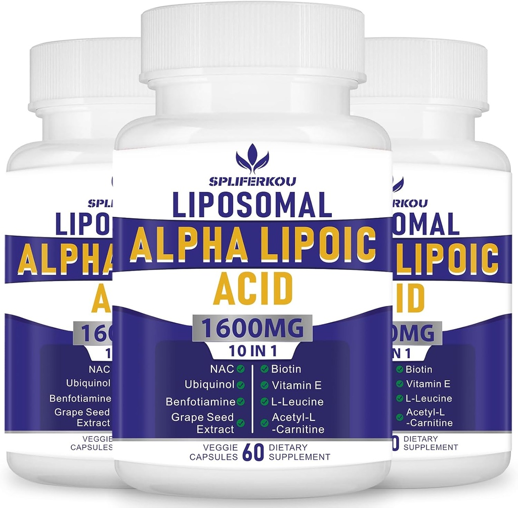 Lipozomálna Alpha Kyselina Lipoová 1600mg per Serving, ALA Supplement for Antioxidant Health,Energy and Metabolizmus-Gluten Free & Non GMO 180 Kapsule