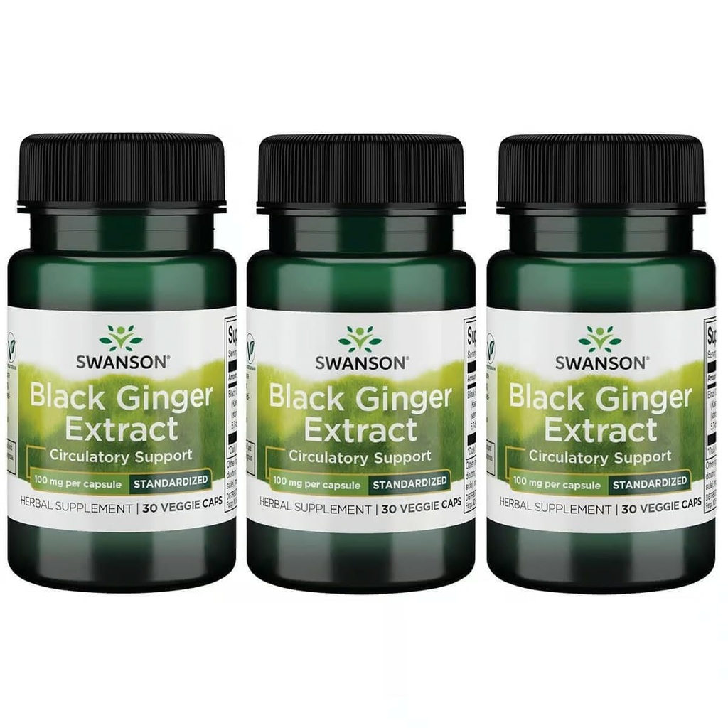 Swanson Black Ginger Extract - podporuje zdravú cirkuláciu krvi a fyzickú vigor - Môže pomôcť zdravie srdca, svalového tkaniva, a duševné pohodu - (30 Veggie kapsule, 100mg Každý) (3 balenie)