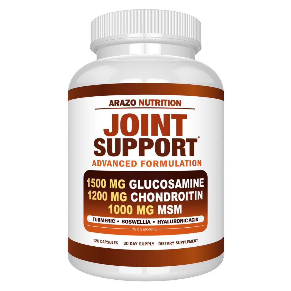 Arazo Nutrition Glucosamine Chondroitin Turmerica Msm Boswellia - Supplement Joint Support for Relief 120 Kapsule od Kosti, Back, Kolená, Ruky (120 Kapsule)