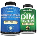 Nutrivein Premium DIM & Berberine Supplement Bundle: High-Absorption Berberine & DIM Supplement with Bioperine - for Hormonal Balance, Tráviaca pravidelnosť, Metabolizmus, & Celková Wellness