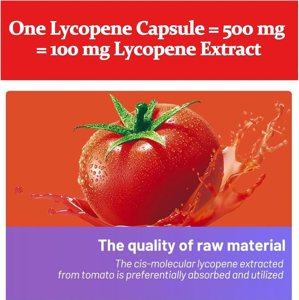 Lykopén Kapsule - Prírodné paradajkový extrakt 100mg organický komplex Formula Supplement - Gluten-free, non-GMO, 100 Softgels