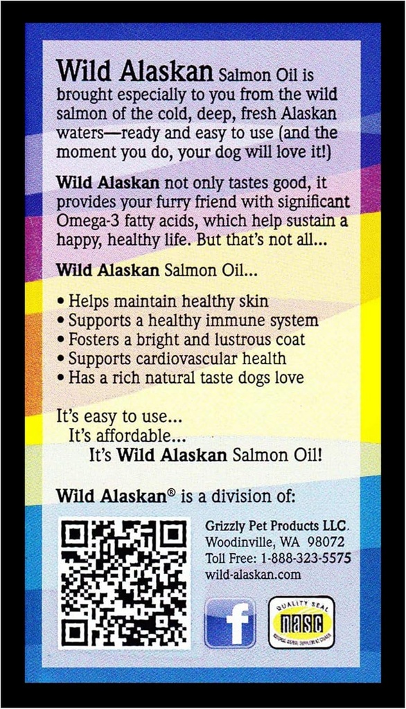 Wild Aljašská koža & Coat Salmon Oil Based Omega-3 Supplement for Dogs, 16 fl.oz.