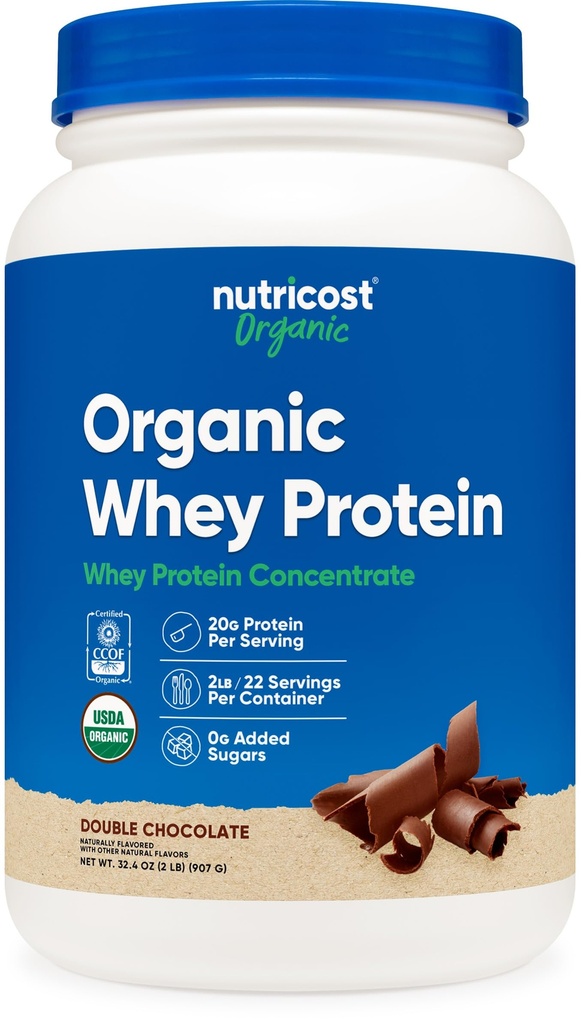 Nutricost Organic Wheey Protein Concentrat, Double Chocolate Ochutené, (2LBS) - bezlepkové, Non-GMO
