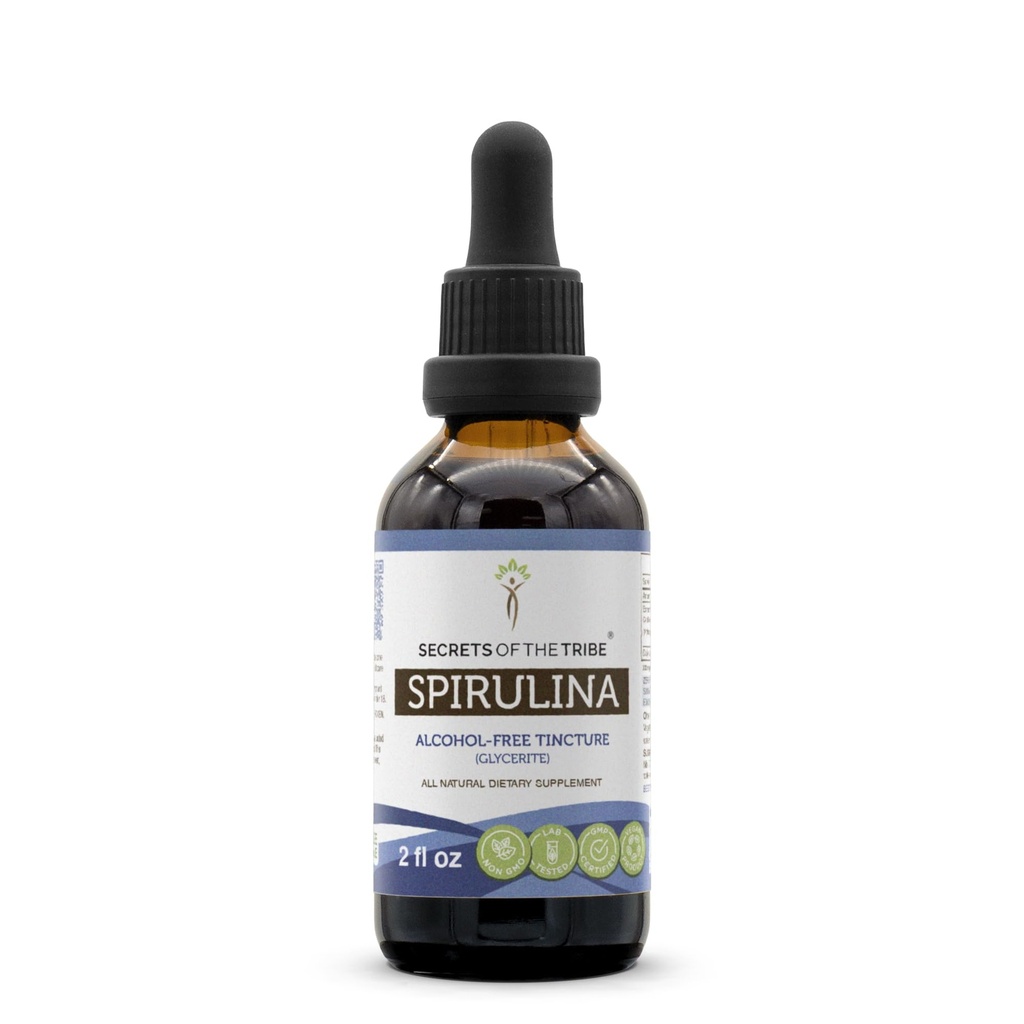 Tajomstvá tekutého extraktu bez obsahu alkoholu Tribe Spirulina, Spirulina (Arthrospira Platensis) Tinktúra doplnok (2 FL OZ)