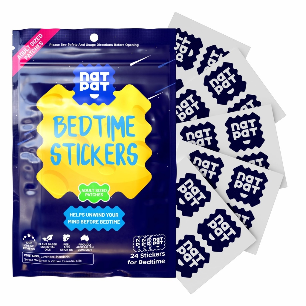 NATPAT Sleepy Patches Sleep Aid - Relaxačné posteľové nálepky pre dospelých - Plant-Based Sleep Support - Drug & Melatonin Free Bedtime Stickers - 24 Počet