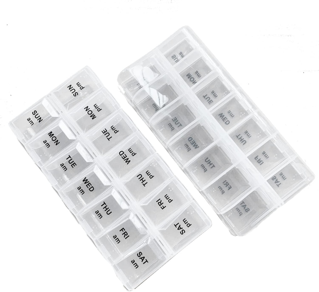 2 balenia OPP Clear Daily Pill Box Organizátor, Týždenné pilulky Organizátor 2 Časy denne pre tabletky, Doplnky a lieky, Am Pm Organizátor 7 deň, Pill Box 7 deň - 6,7 x 3,2 x 1 palec