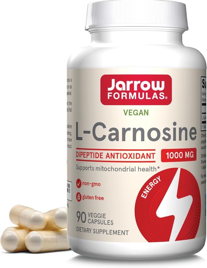 Jarrow Formules® L-karnozín Dipeptid Antioxidant 1000 mg, Dietary Supplement, Antioxidant Support for Mitochondrial Health, 90 Veggie Capsules, Až 45 dní