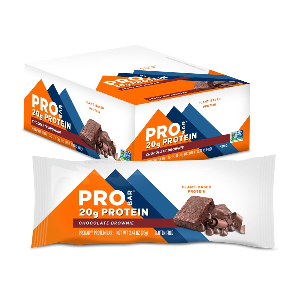 PROBAR - PROTEIN Bar, Čokoláda Brownie, Non-GMO, Gluten-Free, Zdravé, Plant-Based, Celo-Potraviny zložiek, Prírodná energia (12 Počet)