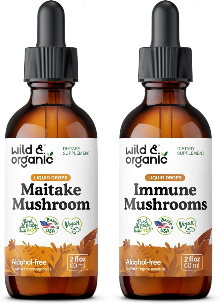 Wild & Organic Maitake Mushrom Tincture 2 fl oz & Immune Huby Tincture 2 fl oz