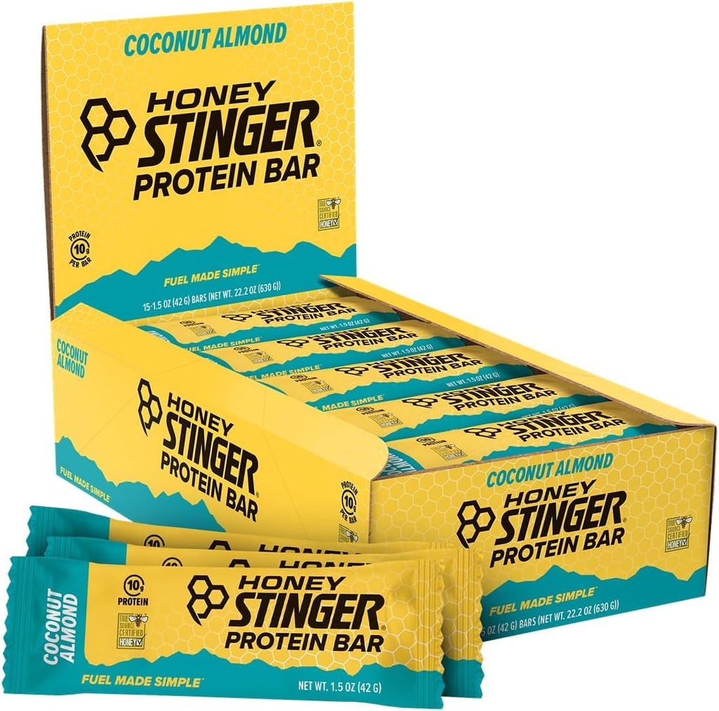 Med Stinger Protein Bar, Kokosový mandľ, Bielkoviny balené potraviny na cvičenie, vytrvalosť a výkon, Športová výživa Snack pre domáce & Gym, Post Cvičenie, Box 15