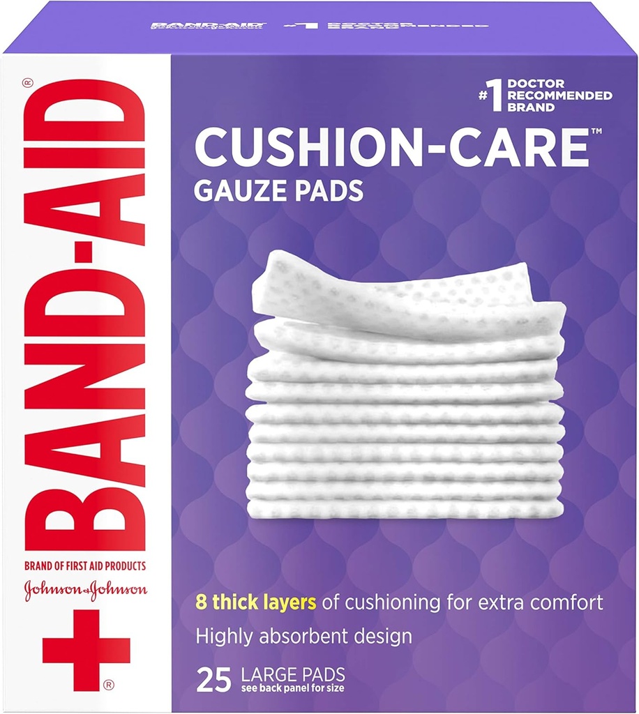 Johnson & Johnson Band-Aid of First Aid of Aid Products Cushion-Care Gauze Pads, 4 X 4 palce, 25 gróf (pack of 12)