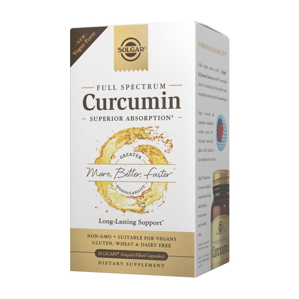 Solgar Full Spectrum Curcumin - 30 LiCaps - Superior Absorbcia - Mozog, Spoločné a imunitné zdravie - Vegan, Gluten Free, Non-GMO, Dairy Free - 30 Servings