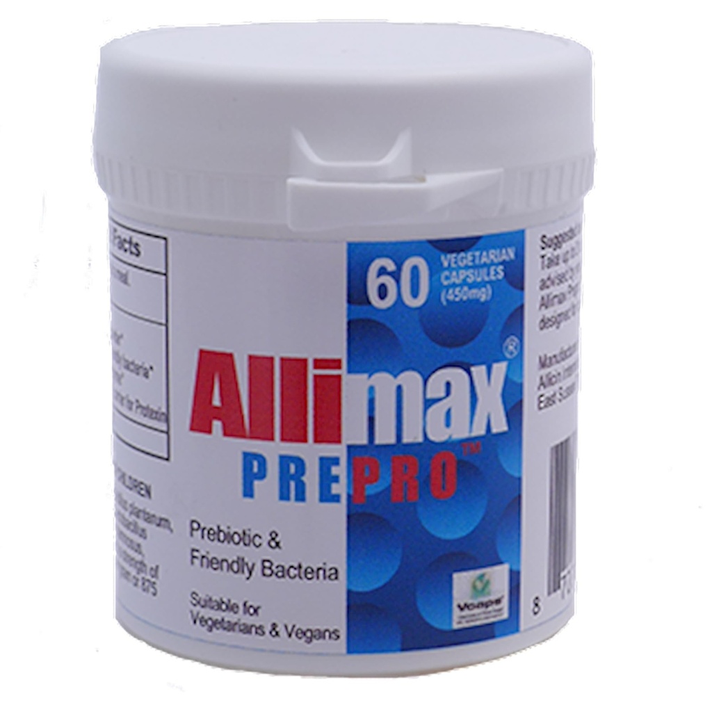 ALLIMAX Pre Pro - 60 Caps. Stabilizovaný allicin Plus prebiotiká, probiotiká a tráviace enzýmy.