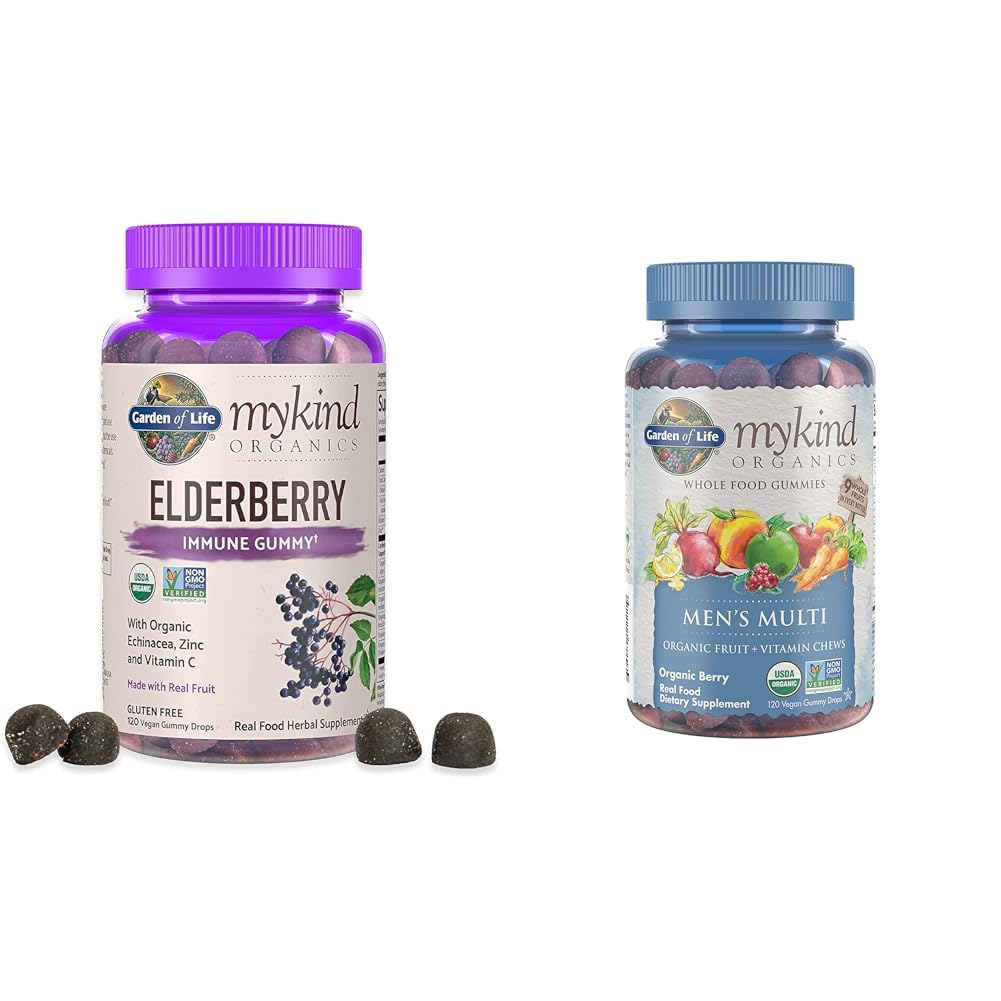 Záhrada života Organics Staršie plody Gummy pre dospelých a deti - Imunitná podpora Supplement with Organic Fruit & Organics Pánske Gummy Vitamíny Multi Berry, 120 Počet