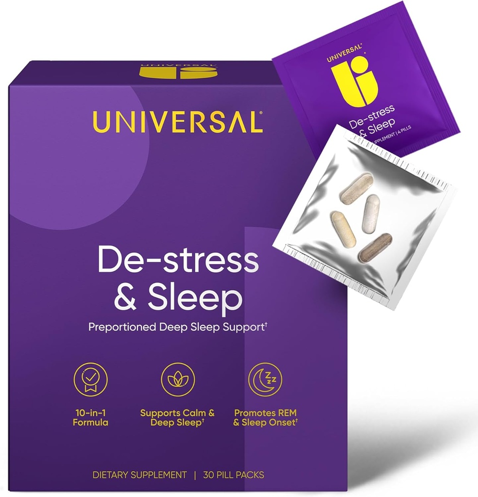 De-Stress & Sleep Supplement - 10-in-1 Natural Sleep Aid pre dospelých, Daily Multivitamín s horčíkom, Melatonin, Ashwagandha, L Theanine, Valerian Root, Spiace pilulky pre mužov a ženy, 30 balenie