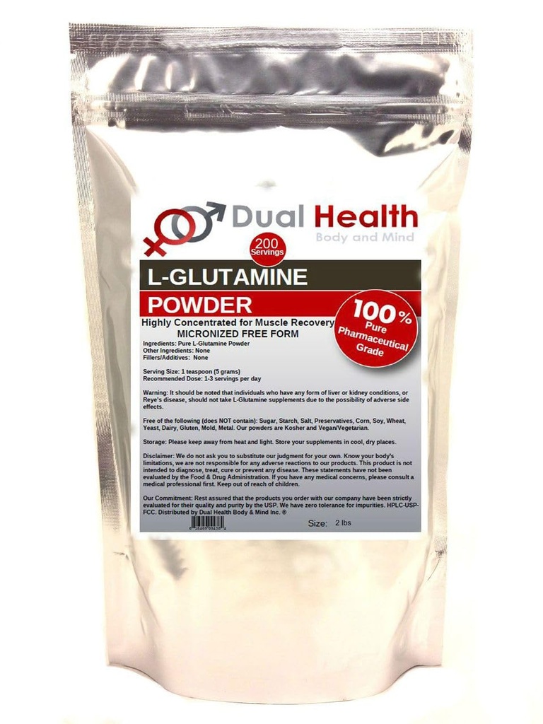 L-Glutamine (2 lbs) Pure Powder 5000mg Free Form hromadne Doplnky, Made in USA, Immune Digestion GI Support Leaky Gut Health Muscle Energy Stamina Vytrvalosť
