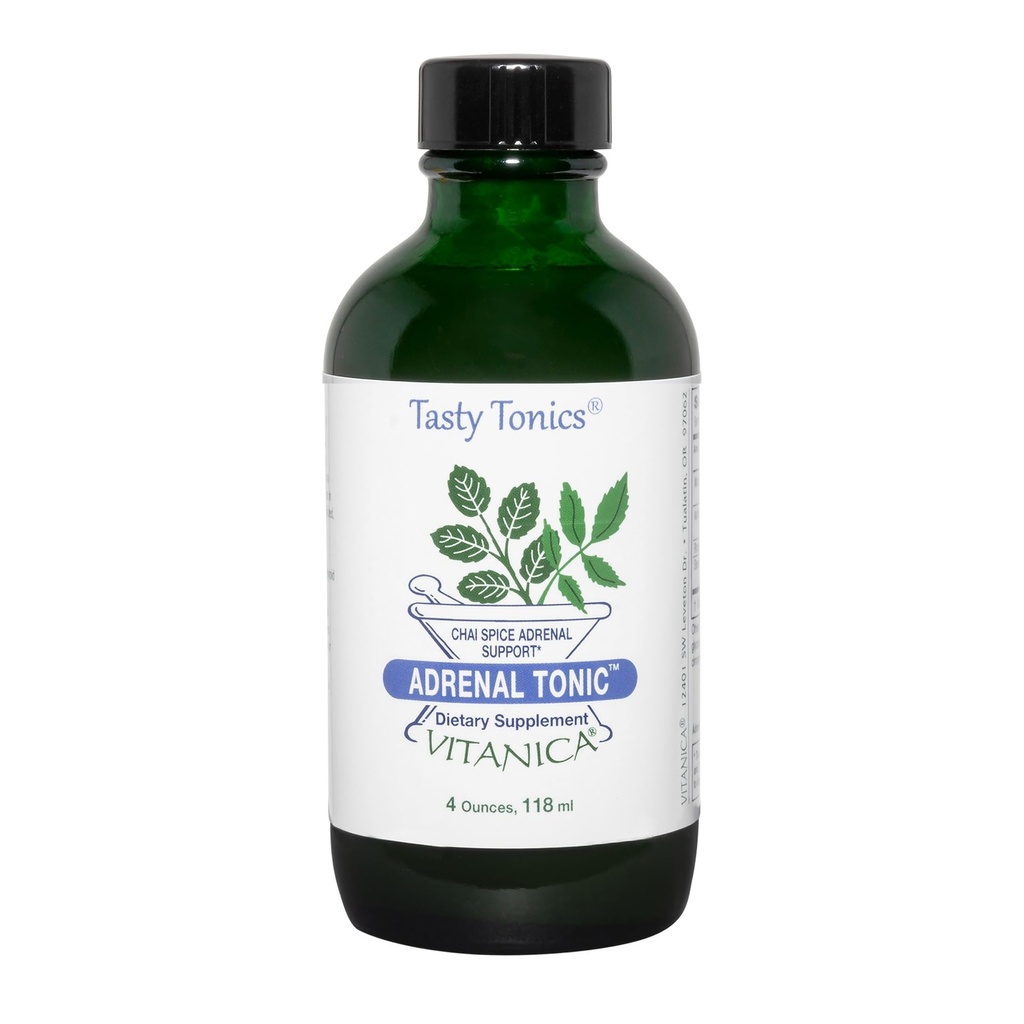 Vitanica Adrenal Tonic, Adrenal Supplement & Suplement, bez alkoholu, Vegan/Vegetarián, Chai Spice Flavor, 4 Ounce