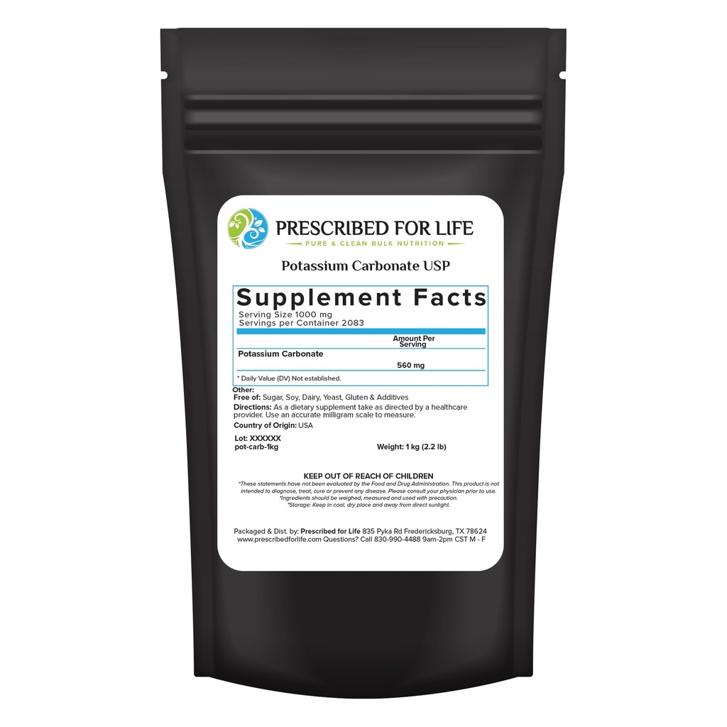 Predpísané pre život uhličitan draselný prášok, prírodné USP Food Grade Potash pre rastliny, Mydlo, Doplnky, a viac, Pure hromadne draselný prášok (1kg / 2,2lb)