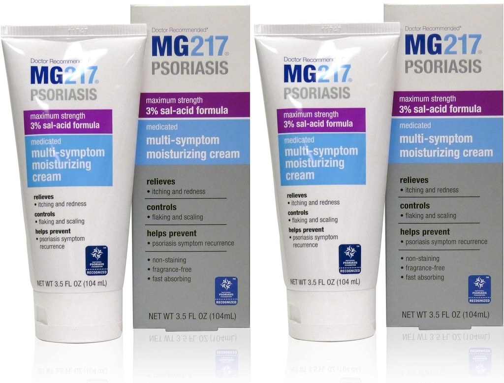 MG217 Medikovaný krém na hydratáciu psoriázy s 3% kyselinou salicylovou, viacsymptómy, bez vrany, 3,5 Fl Oz, (5604) (balenie 2)