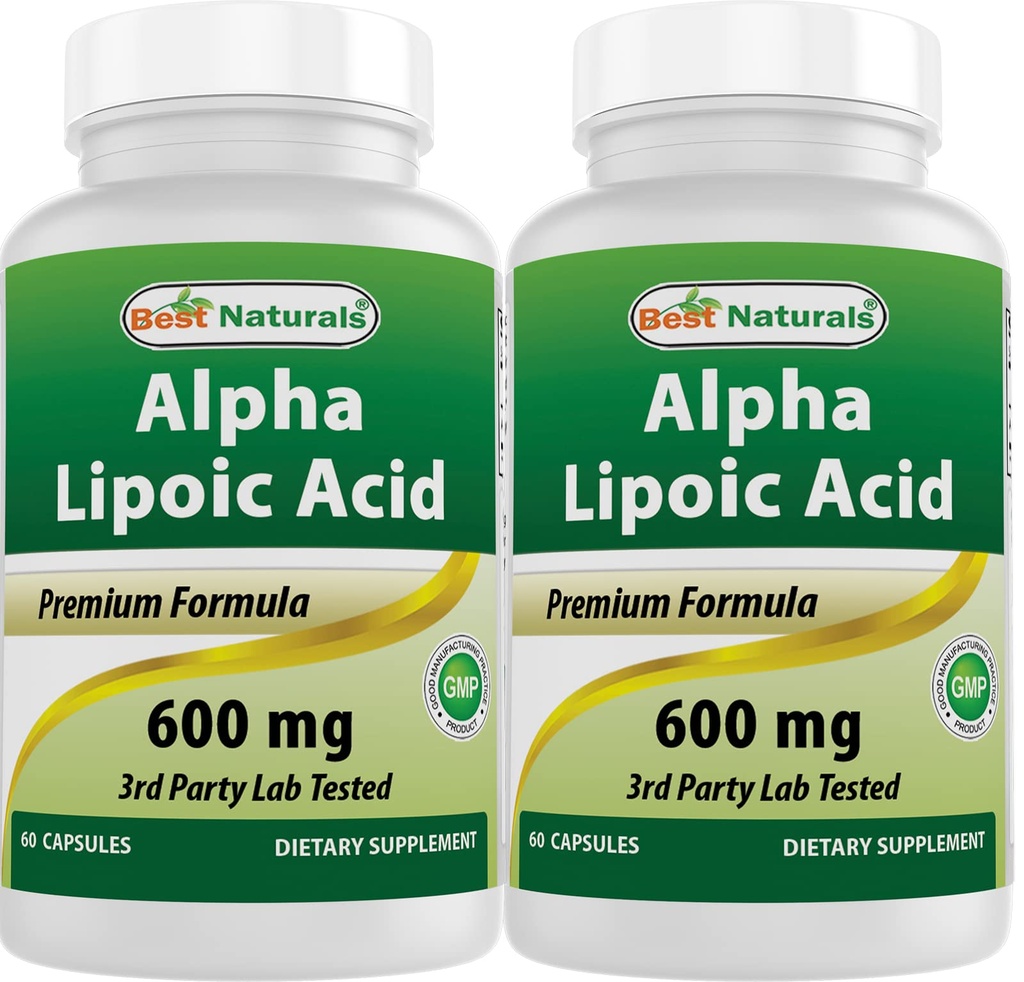 Najlepšie Naturals Alpha Lipoic Acid 600 mg 60 Kapsule - ALA Výkonný Antioxidant (60 Počet (Pack of 2))