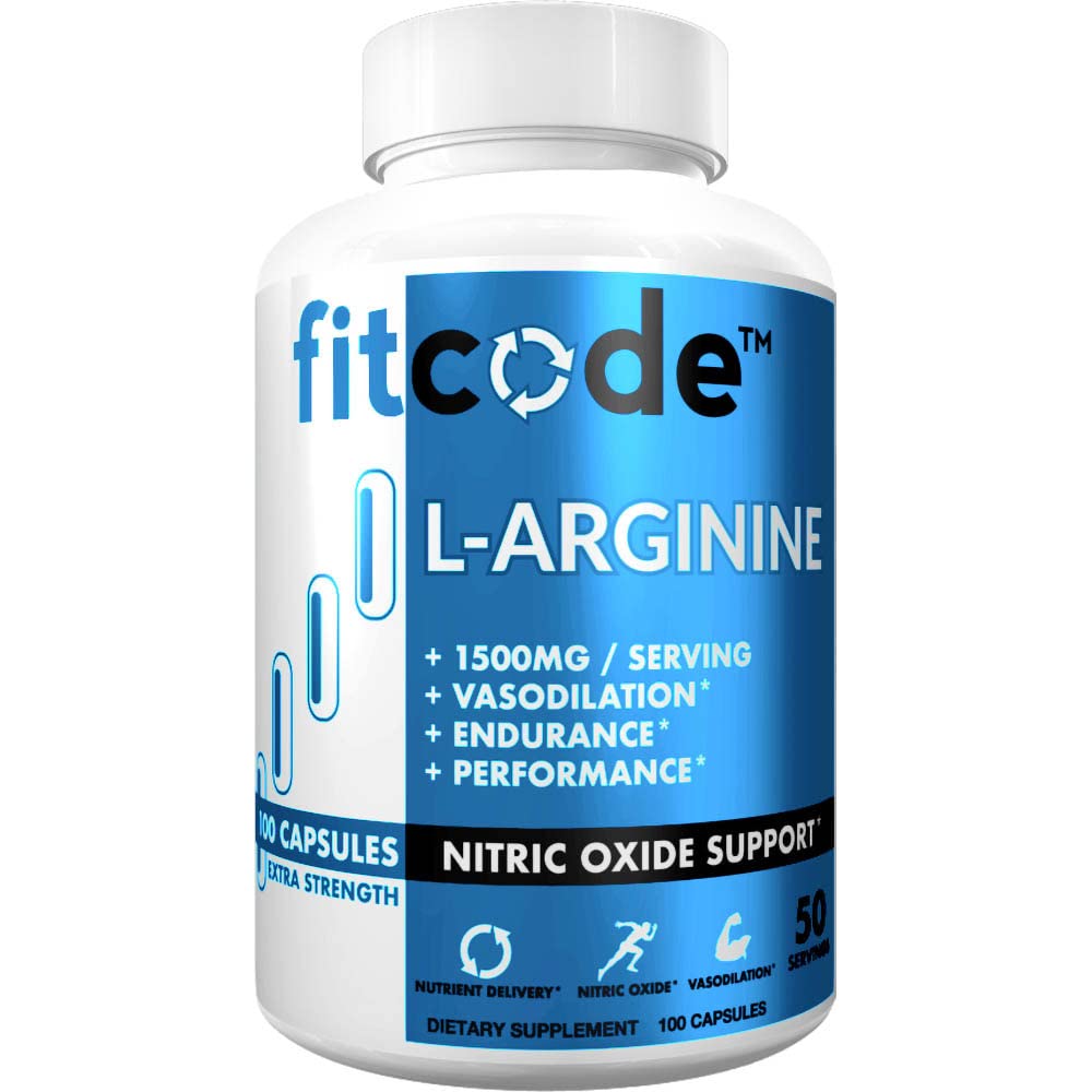 fitcode Pure Extra sila L-arginín HCl 1500mg, Nitric Oxide Supplement for Vacularity, Čerpadlá, Vytrvalosť, Výkon, Rast svalov, Energia, Výkonný N.O. Svalové čerpadlo kapsule (50 Servis)