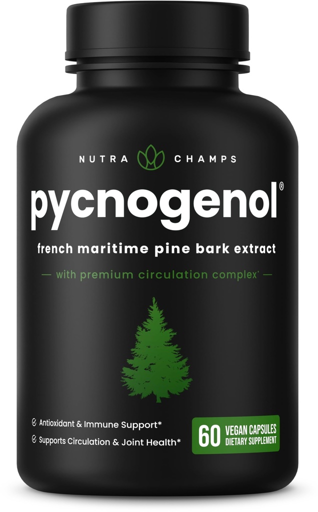 NutraChamps Pycnogenol francúzsky námorný Pine Bark extrakt, Premium cirkulačný komplex, prietok krvi, Výroba oxidu dusnatého, Superior Absorpcia, výsledky s Black Pepper Extract, 60 Kapsule