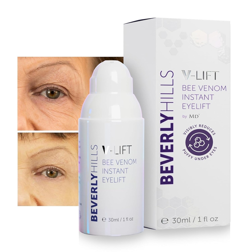 Beverly Hills V-Lift Instant Eye Lift and Eye Tuck Bee Venom Serum pre opuchnuté oči, tmavé kruhy, vrásky, a pod očné tašky Liečba pre ženy a mužov 30ml (120 Day Supply)