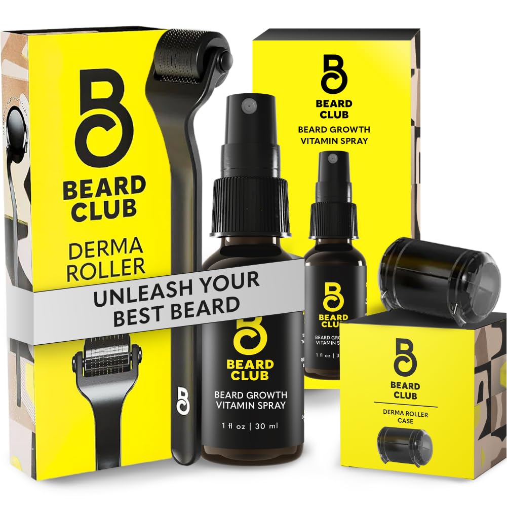 Beard Club Premium Derma Valček a biotín Rastový vitamínový sprej - Mikroneedle Valček pre mužov a ženy s 540 Titanium Microneedles - Brada Valček a medvedí olej na tvár, telo a skalp